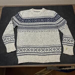 Fair Isle Sweater Birdseye Large Nordic Knit Crewneck Pullover Winter Lopapeysa